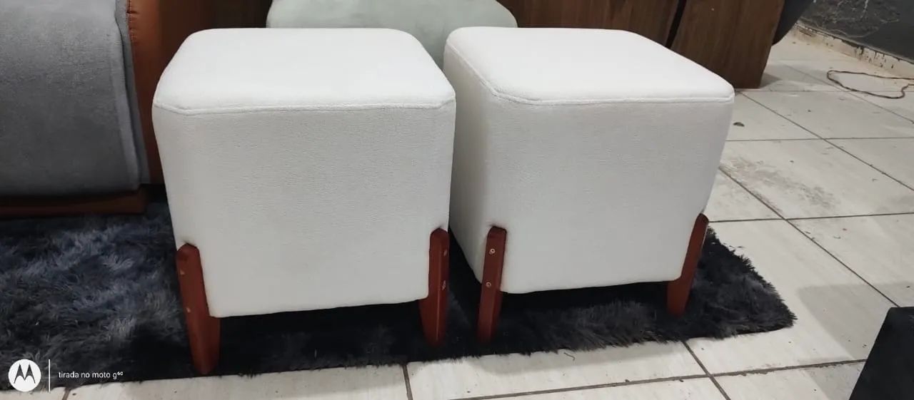 Par de Puffs Quadrados Branco, Direto de fábrica 