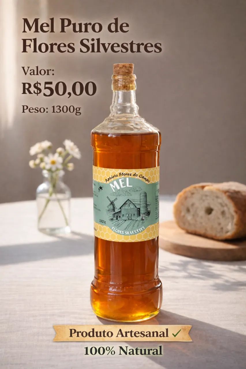 Mel Puro direto do apiário - Flores Silvestres 1300g 