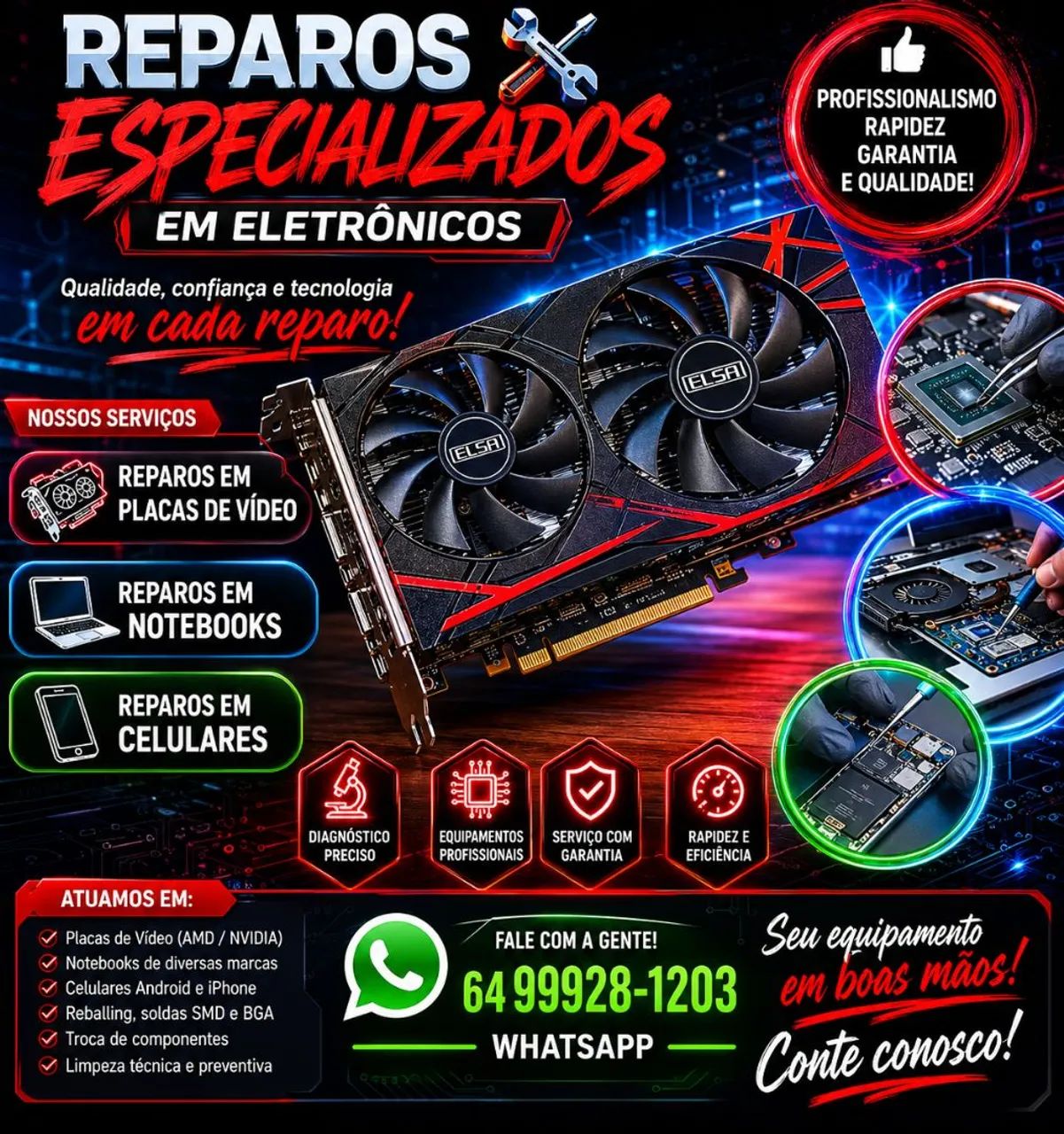 Reparos em placas de vídeo.