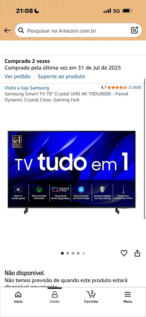 TV Samsung 70? Crystal UHD 4K DU8000 NOVA E LACRADA - Foto 3