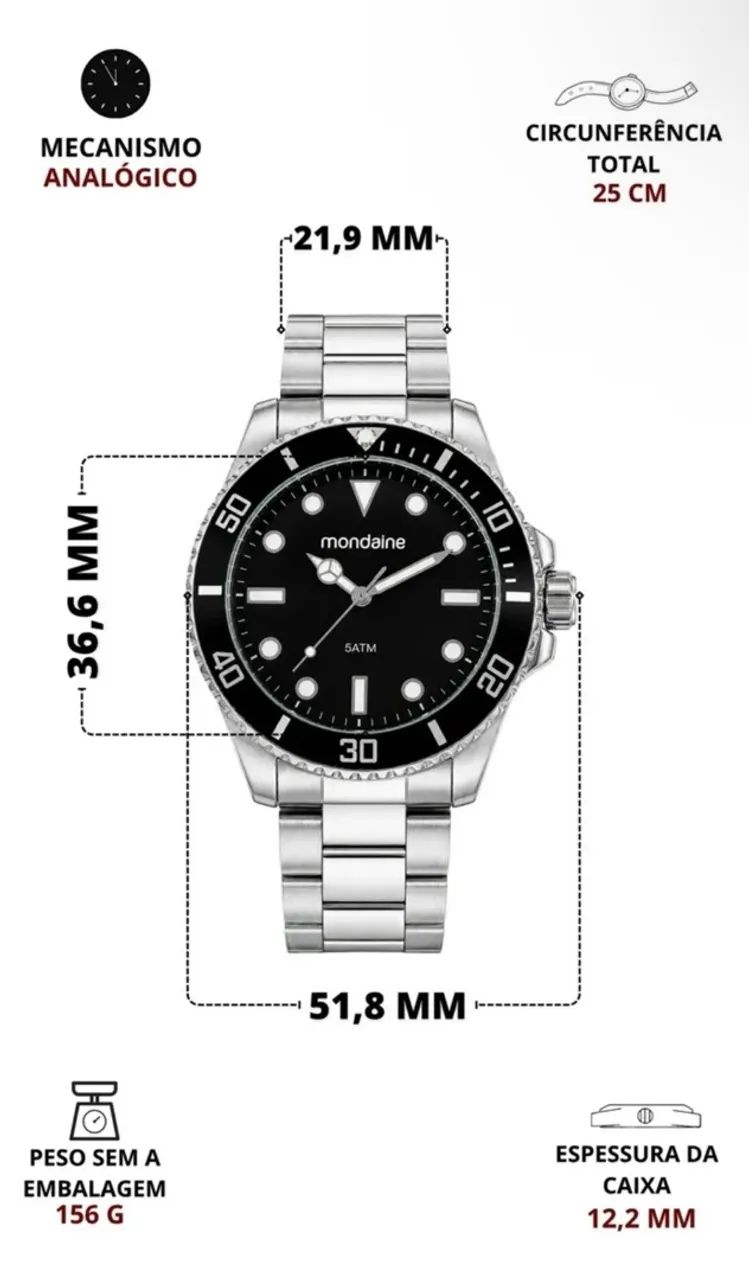 Relógio Prata Masculino Diver Mondaine  - Foto 4