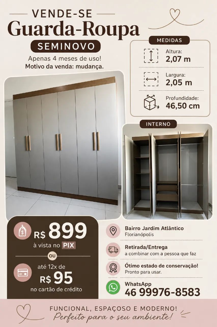 Guarda-roupa 6 portas (seminovo)