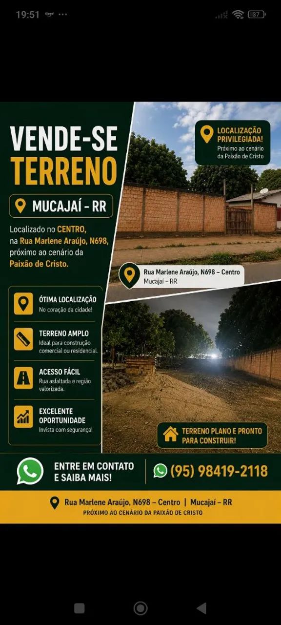 Vendo ou troco terreno no Mucajaí 
