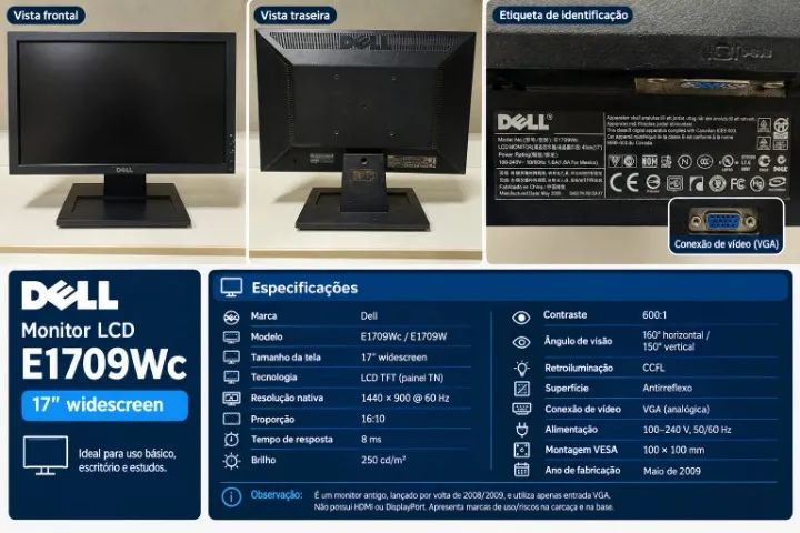 Monitor Dell E1709Wc 17 Polegadas Widescreen VGA