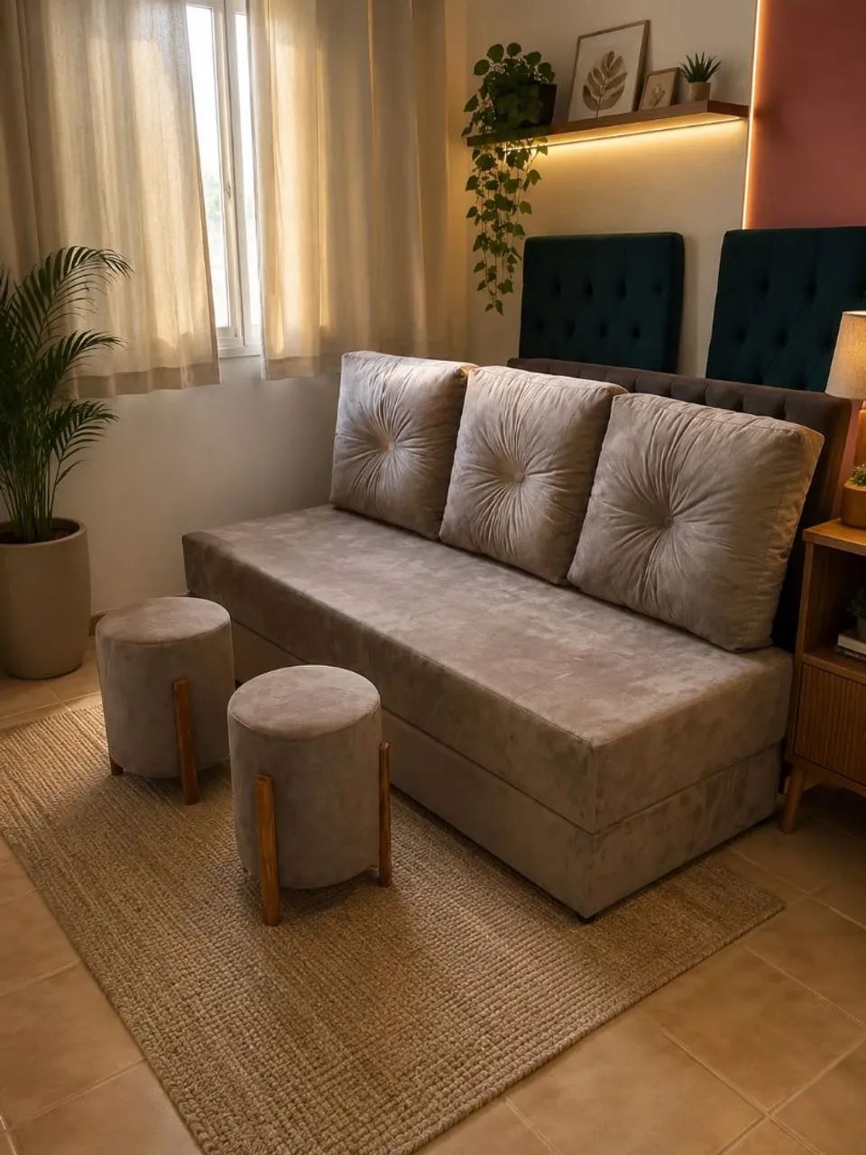 bicama com os puffs redondo retro pronta entrega 