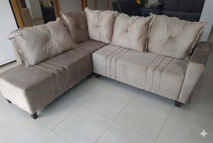 Sofa de Canto Debora Assento Mola Tecido Veludo - Estofar - Foto 4