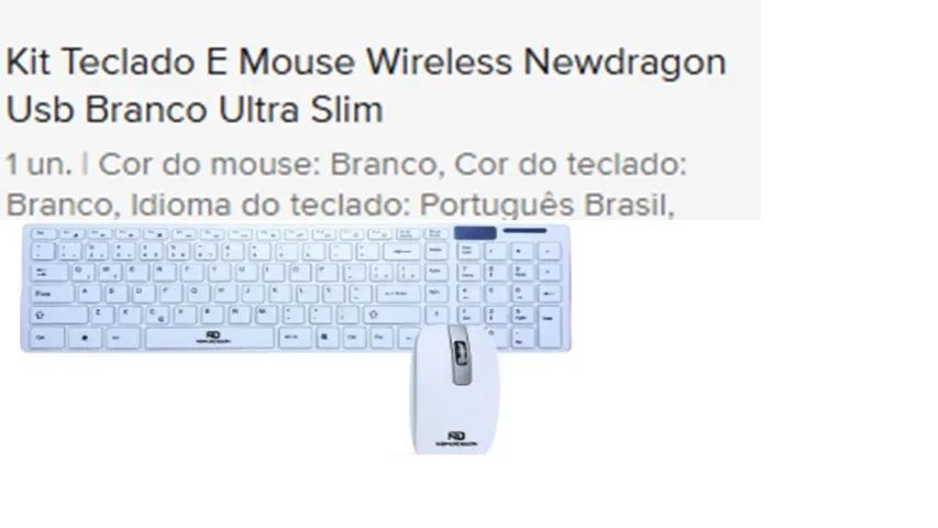 Kit Teclado e Mouse Wireless Newdragon USB Branco Ultra Slim