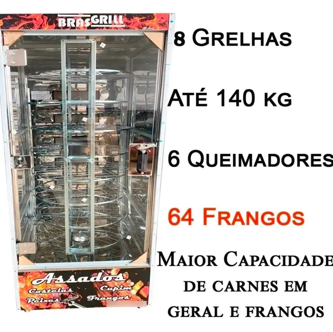 Máquina de assar frango com 8 grelhas giratória 64 frangosos