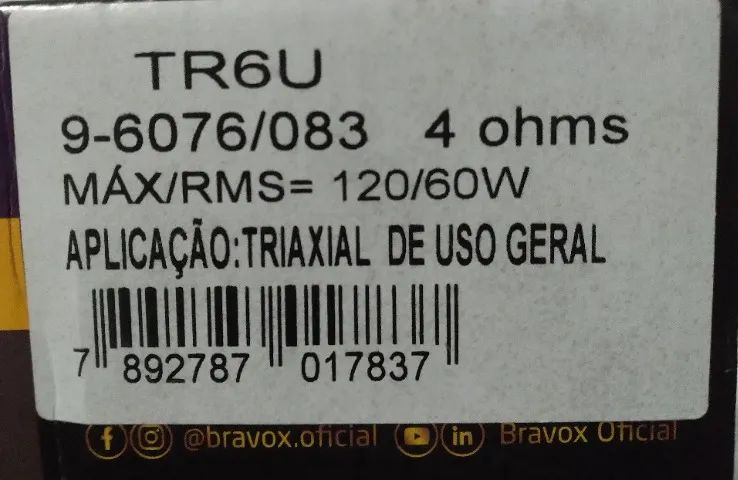 Par Alto Falante Bravox 6 Polegadas Tr6u 60w 4 Ohms - Foto 2