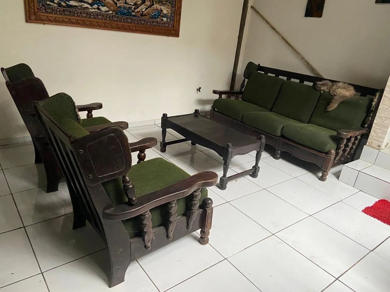 Conjunto Colonial Sofá, centro e 2 poltronas em Madeira    - Foto 2