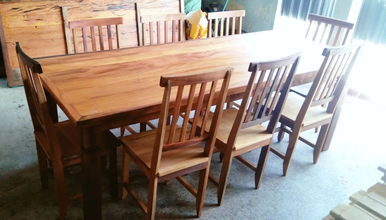 Mesa 220x90 com 8 cadeiras madeira demolição  - Foto 2