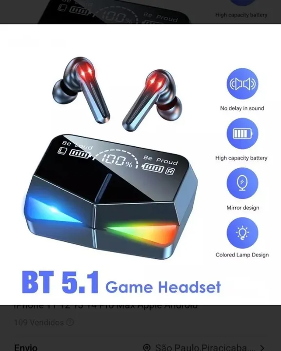 Fone de Ouvido Bluetooth 5.1 Game Headset