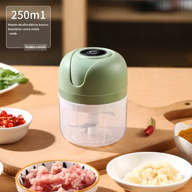 Processador Elétrico Moedor Carne Vegetais Alho Fruta USB 250ml 3 pás wpp;43. *