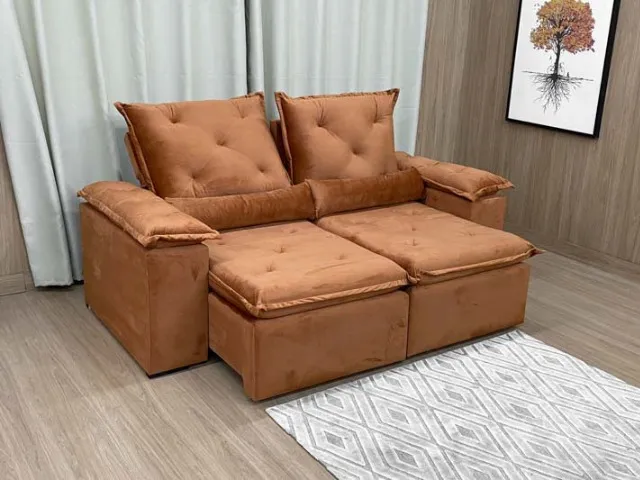 Sofá Retrátil de Canto em Suede Bege, perfeito para sua sala de estar! Design moderno e co