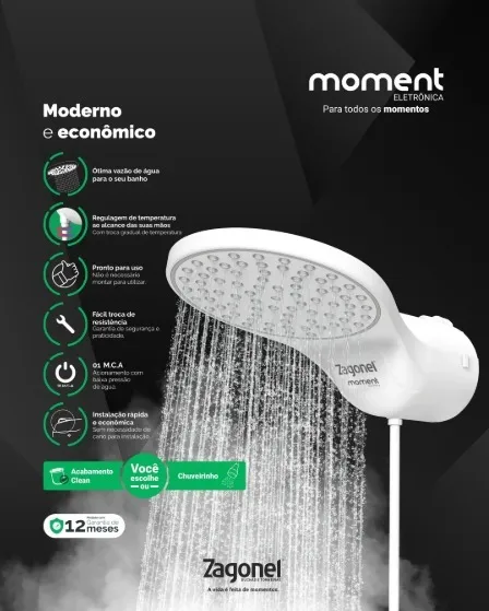 Ducha Moment Eletronica 220v 4400w Zagonel