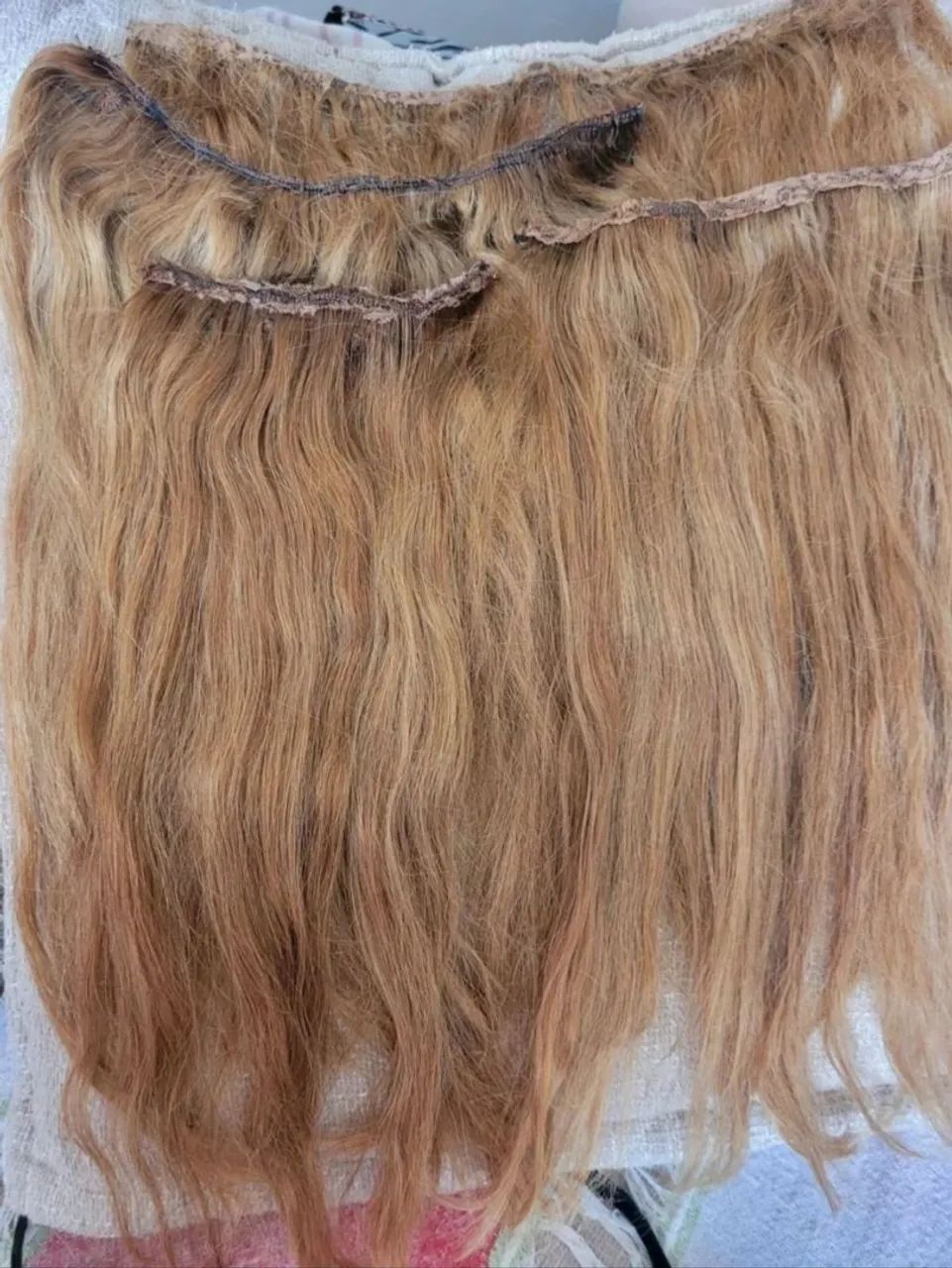 Cabelo humano loiro mel, 121g  peso, 37 cm comprimento,   - Foto 5