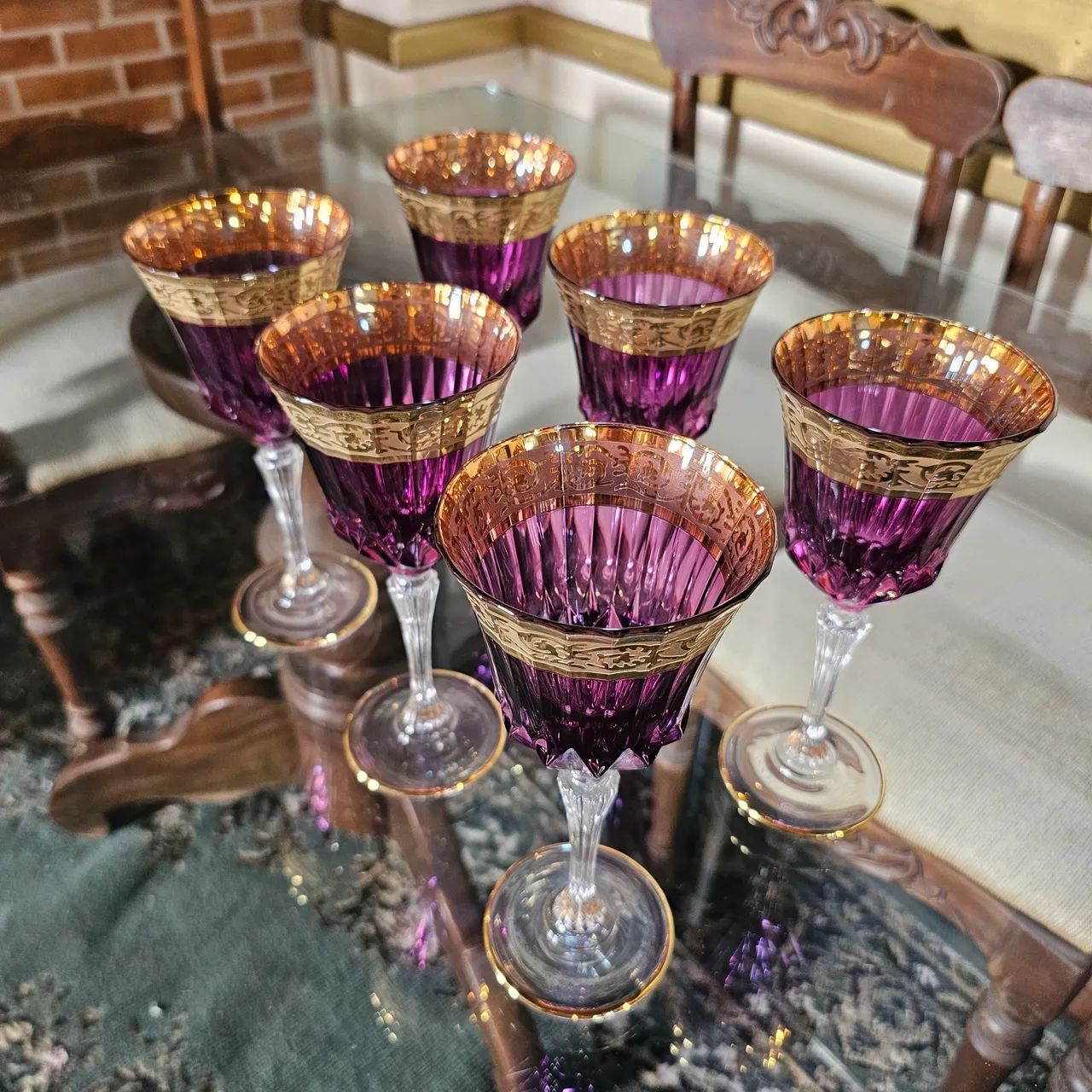 Decoração, conjunto 6 taças luxo cristal Hermes com detalhes em dourado  - Foto 4