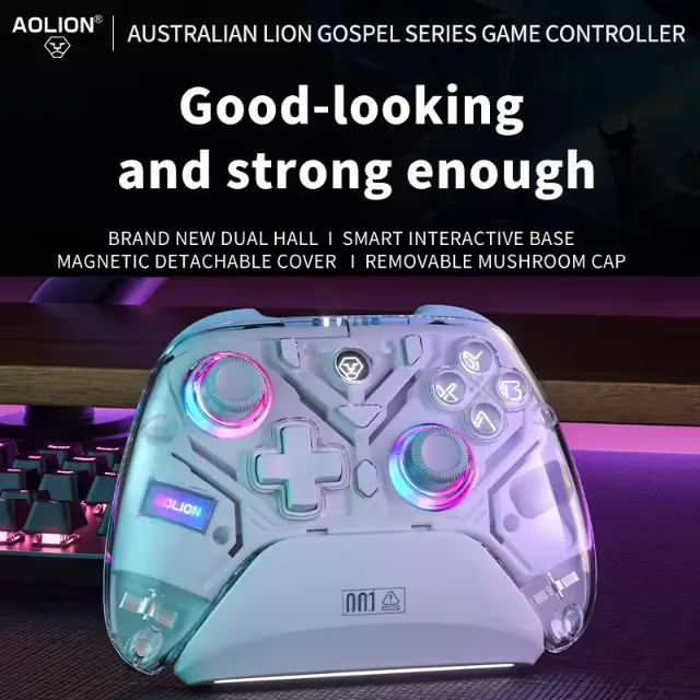 Controle Aolion K10 RGB Sem Fio com Dock de Carregamento - Hall Effect 