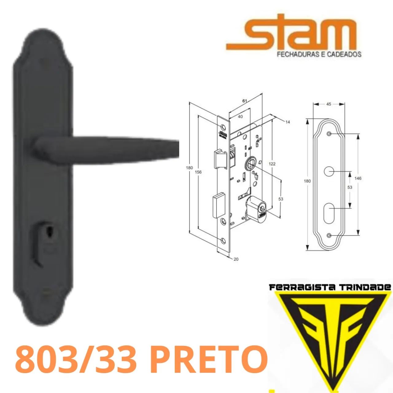 Fechadura Stam 803/33 Preta