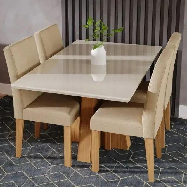 Conjunto Mesa De Vidro e 4 Cadeiras Sala de Jantar