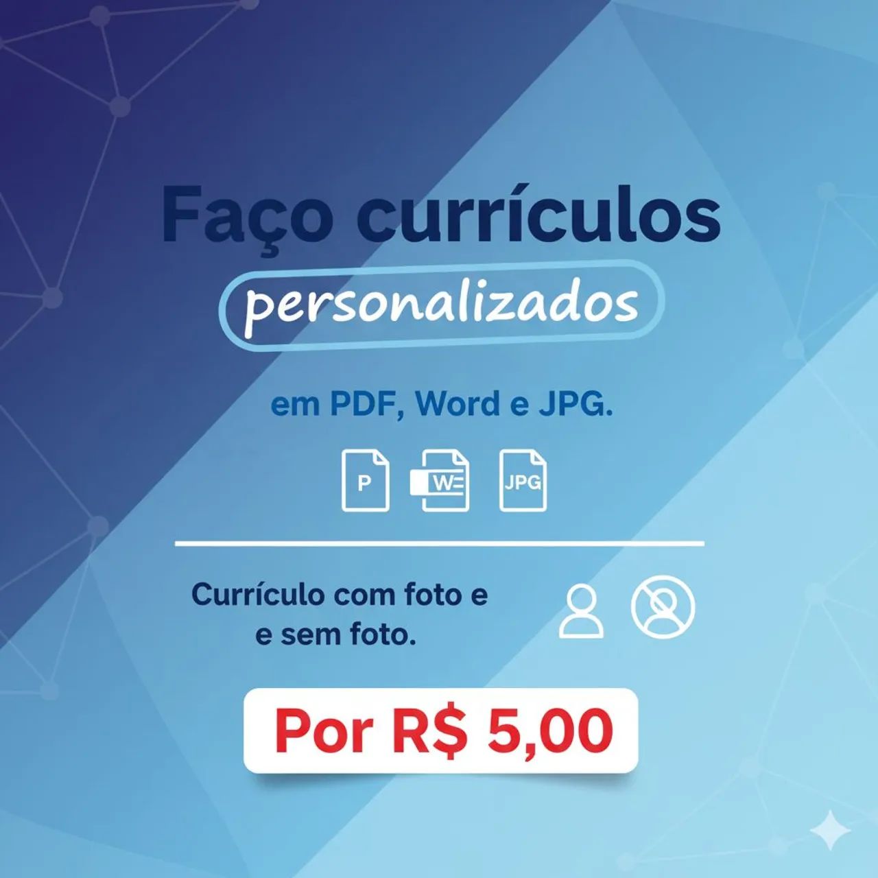 Faço currículos por 5,00 e 7,00