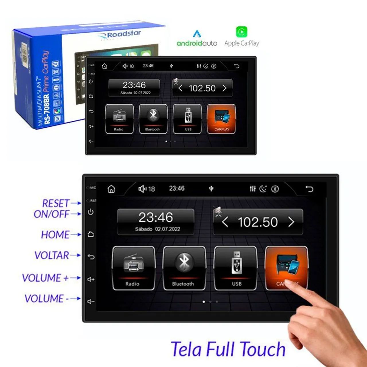 Aparelho Dvd 9 polegadas central multimidia carplay android - tela som carro radio  - Foto 2