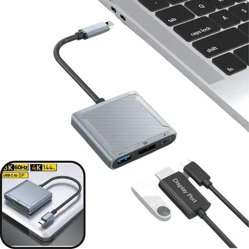 Hub Adaptador Tipo C Displayport 3 Em 1 8k 60hz 4k 144hz Macbook PC celular