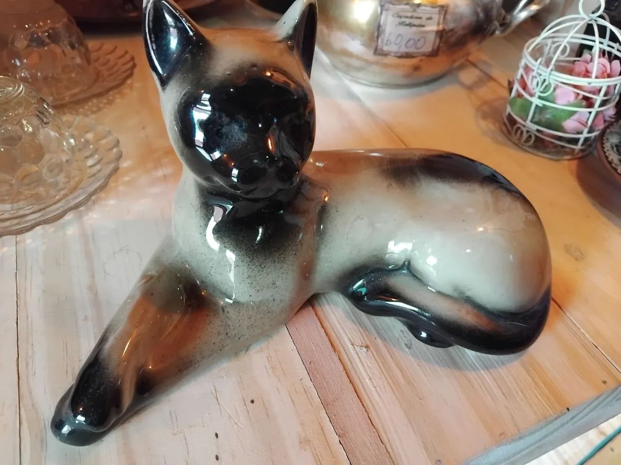 Estatueta de gato siamês vintage - Foto 2