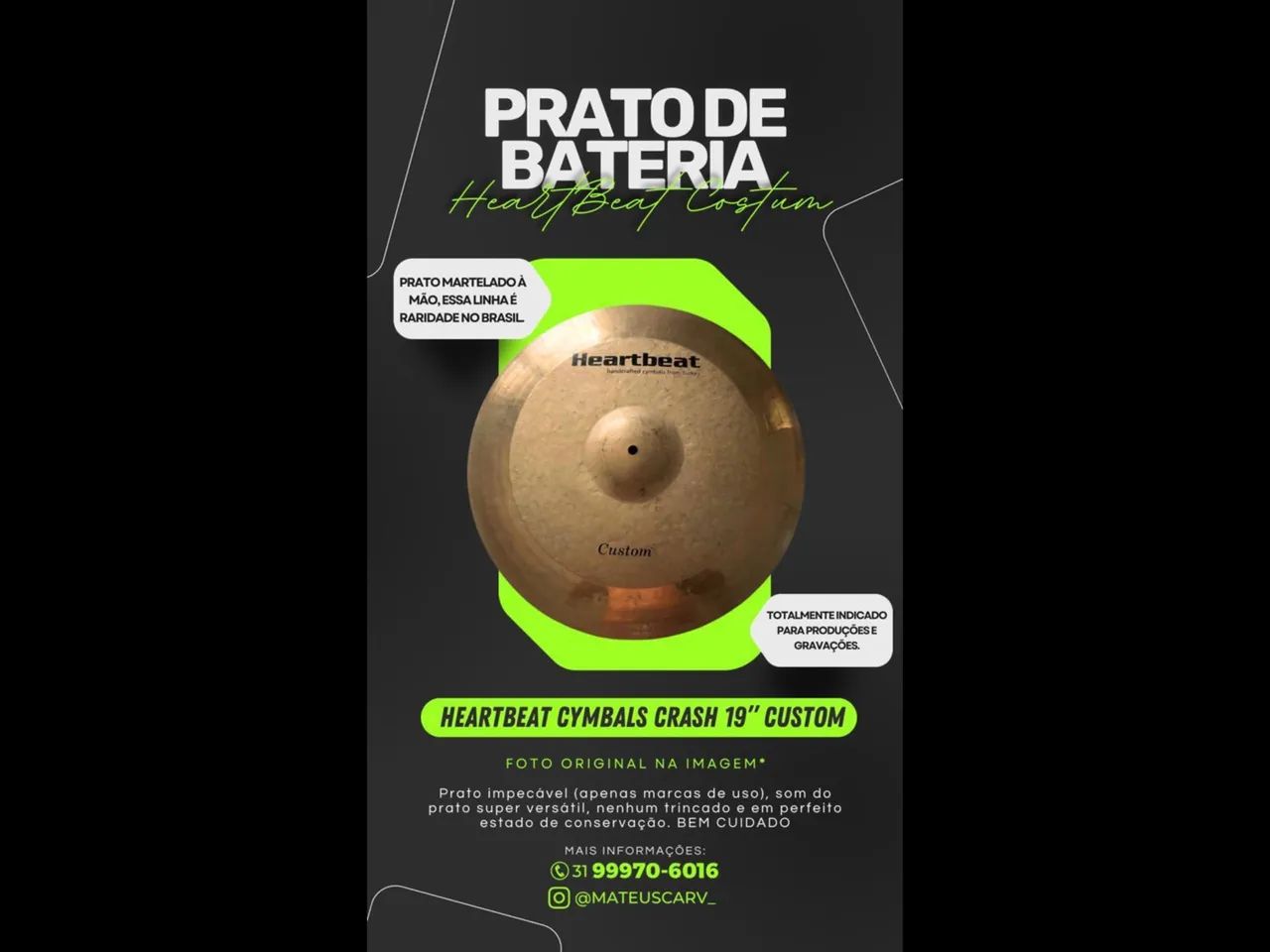 PRATO HEARTBEAT CYMBALS CRASH 19 CUSTOM