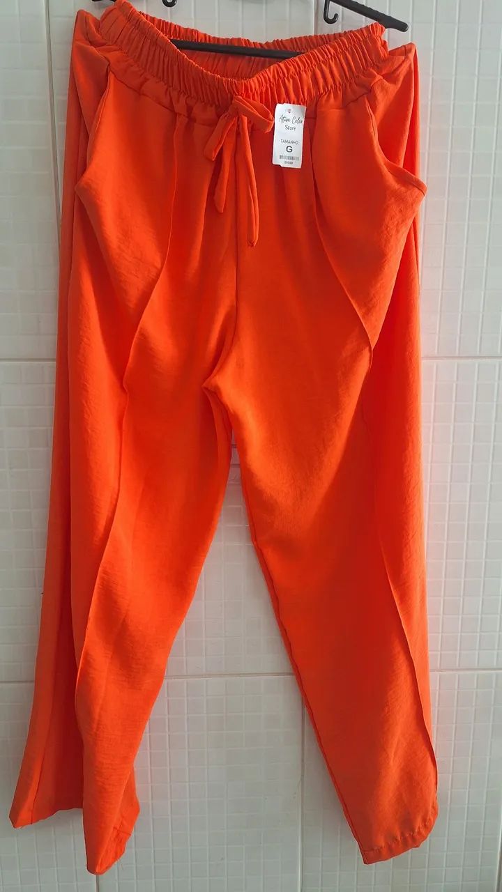 Calça laranja crepe G 