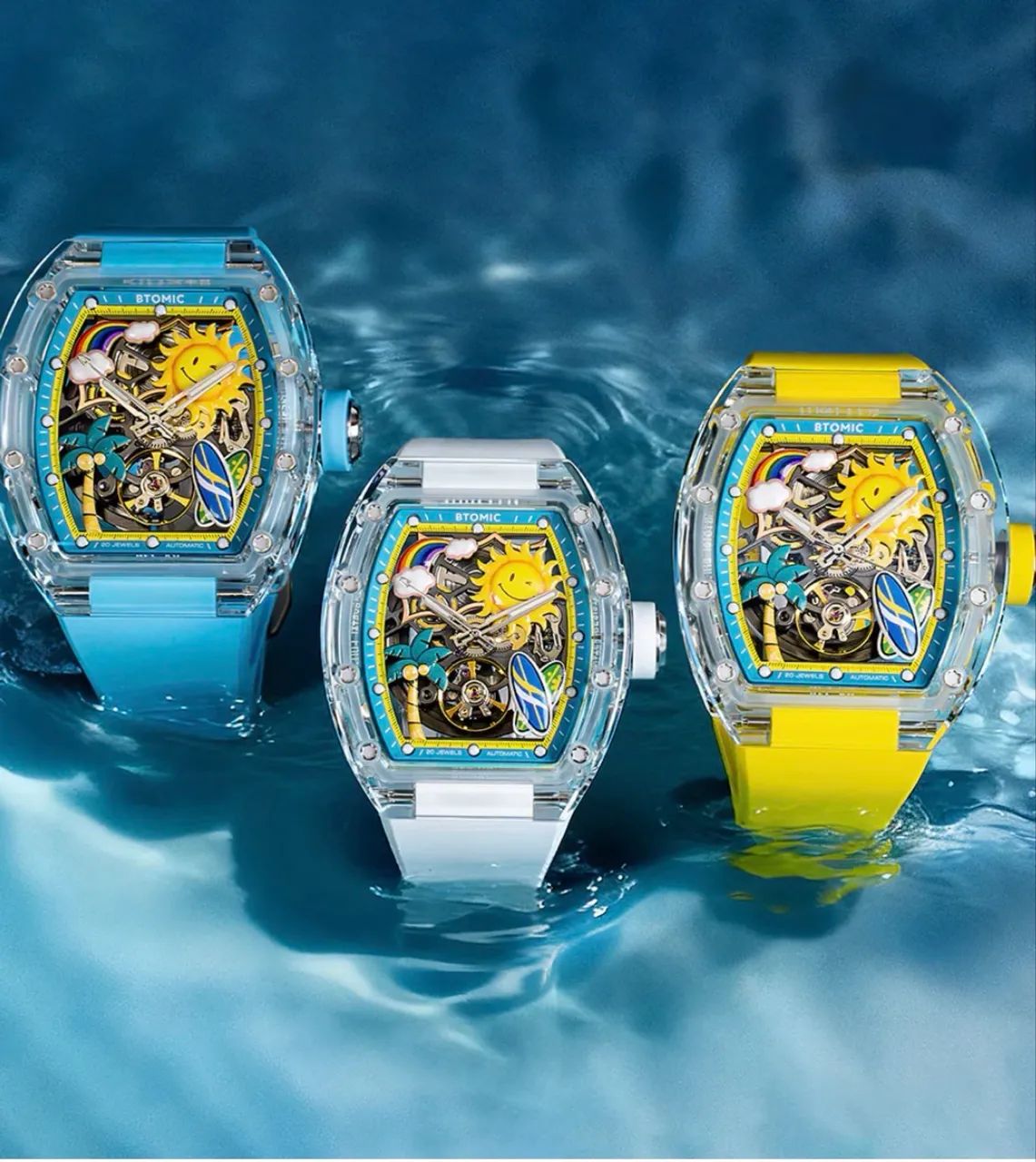 Relógio BTOMIC automático caixa transparente, full set + 3 pulseiras - Foto 3