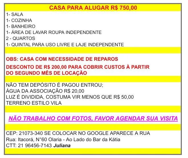 Casa para Locação 