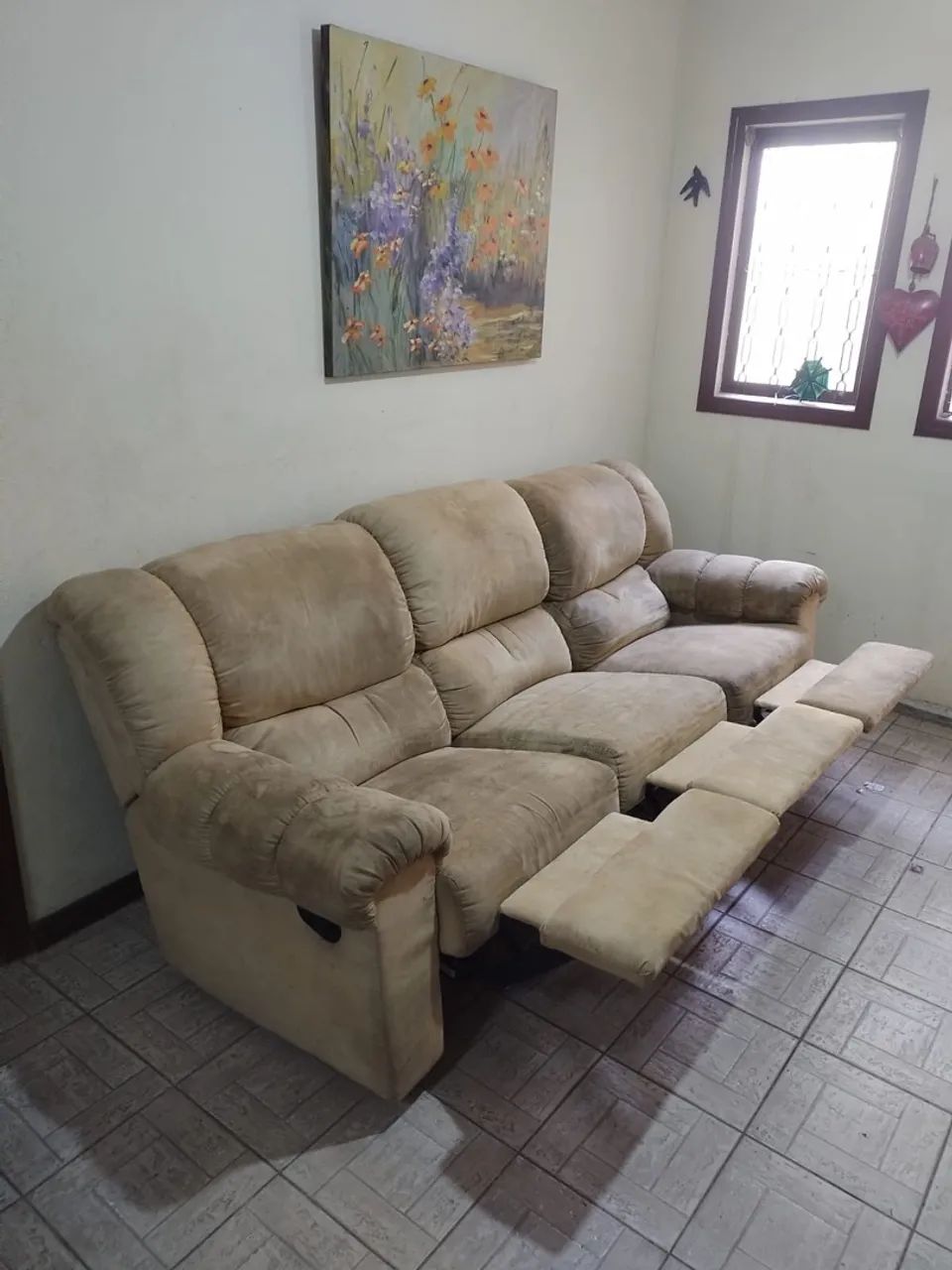 Sofá reciclável bege 3 lugares  - Foto 4