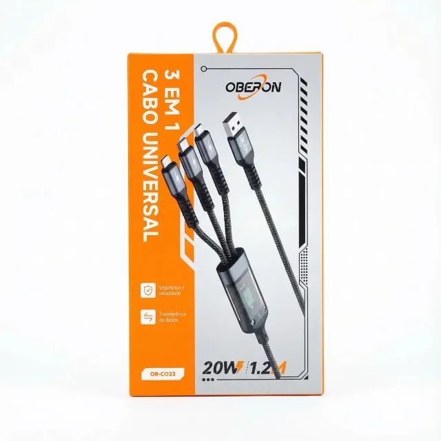 Oberon Cabo 3 Em 1 Carregador Dados Usb Tipo C Lightning V8