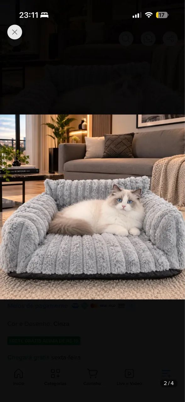 Cama Sofá Pet Cinza Macio Confortável importado 