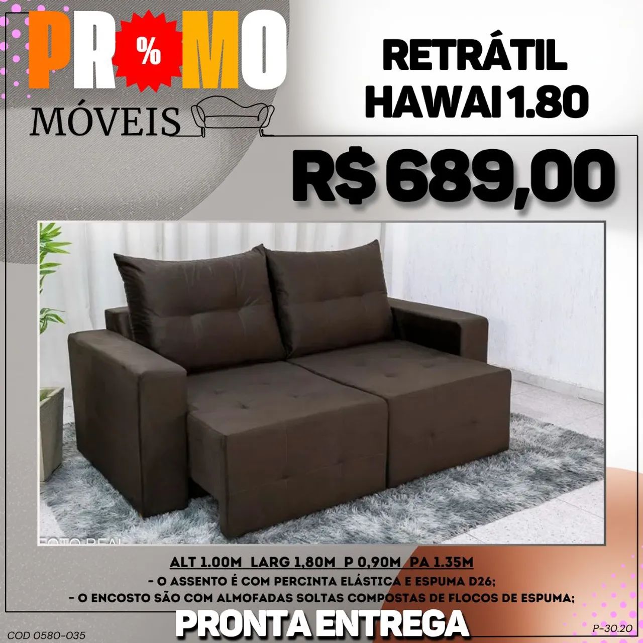 Sofá retrátil Havaí - ENTREGA IMEDIATA 