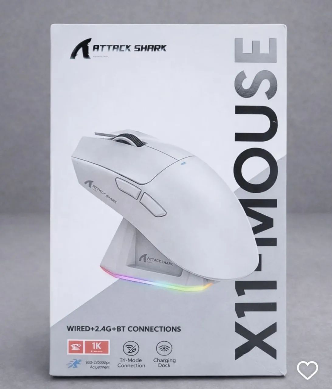 Mouse Gamer Attack Shark ORIGINAL X11 Bluetooth -  PRETO - NOVO<br>com Dock 22.000 DPI - Foto 5