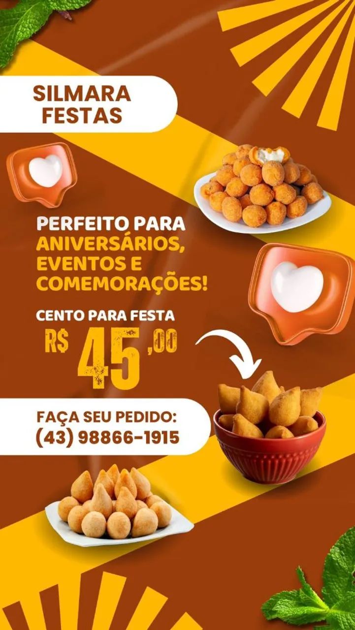 Salgados 45 cento chácara c/ decoração 500.00