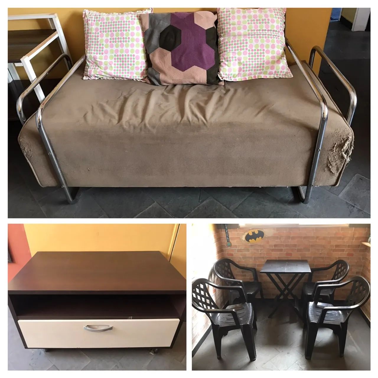 Móveis de Sala - Sofá 2 Lugares + Mesa com 4 Cadeiras + Móvel