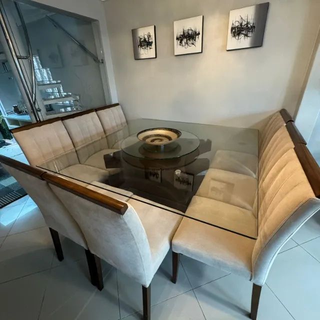 Mesa de jantar, 8 lugares/cadeiras, quadrada de 1,50m, vidro 10mm, - Foto 3