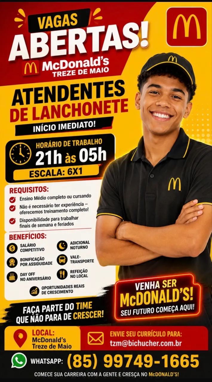 Vaga atendente de lanchonete 