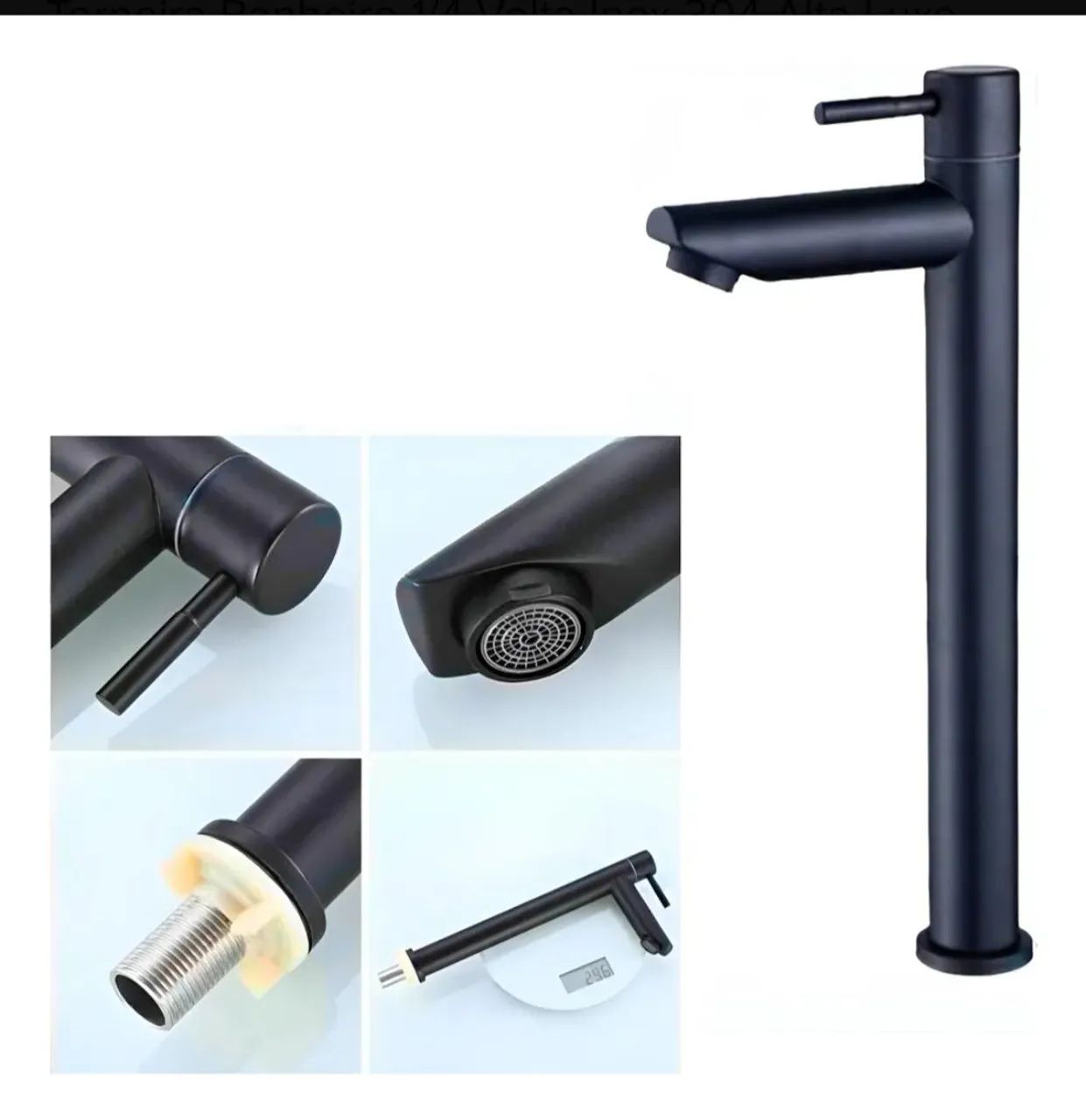 Torneira Banheiro Alta Luxo - Preto Fosco (Matte) Inox 304 - 1/4 de Volta - Foto 4