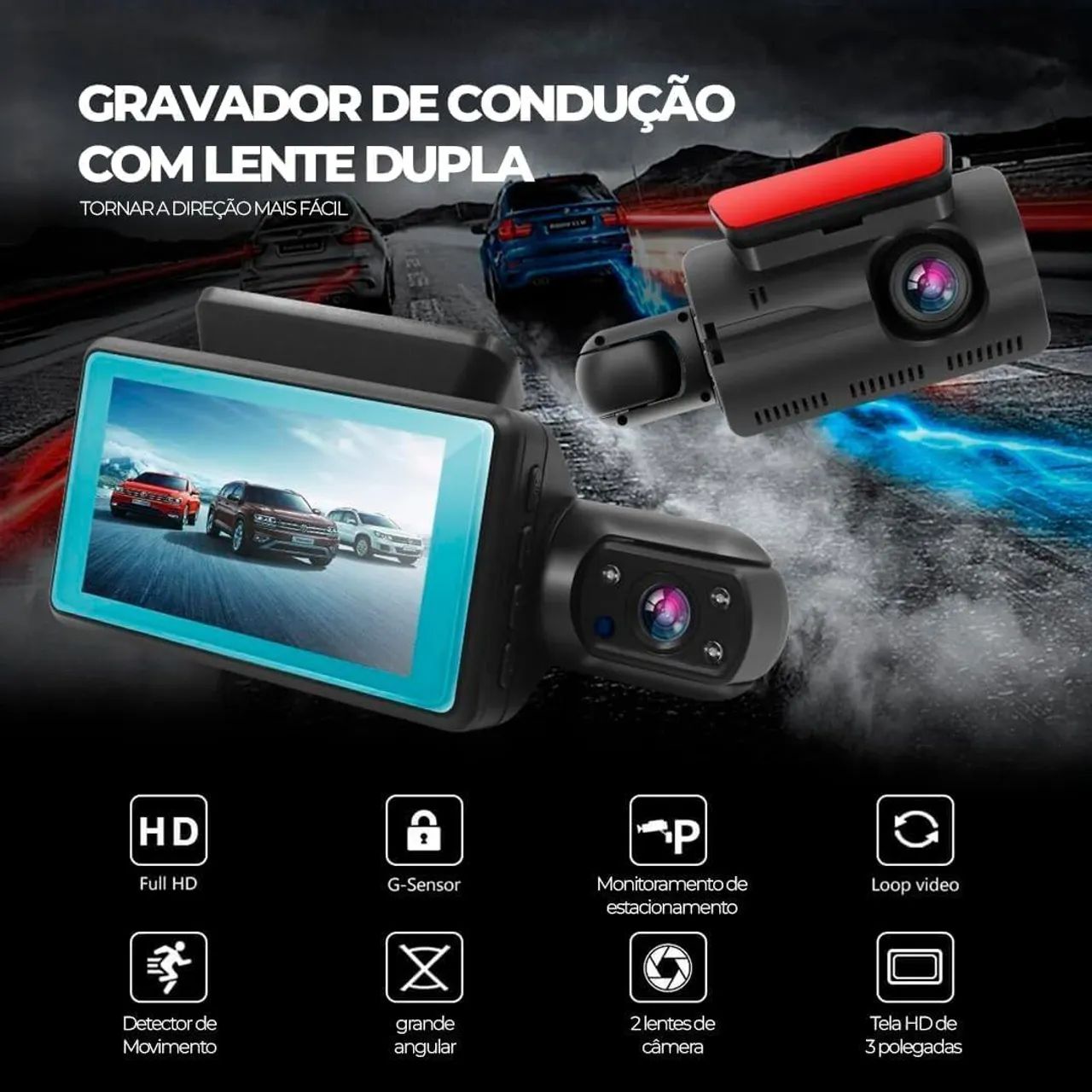 Câmera Dupla Veicular HD DVR Frontal e Interna - Foto 4