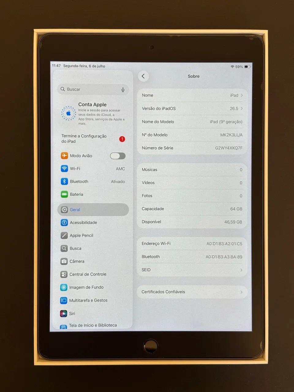 Ipad 9ª geração 68gb