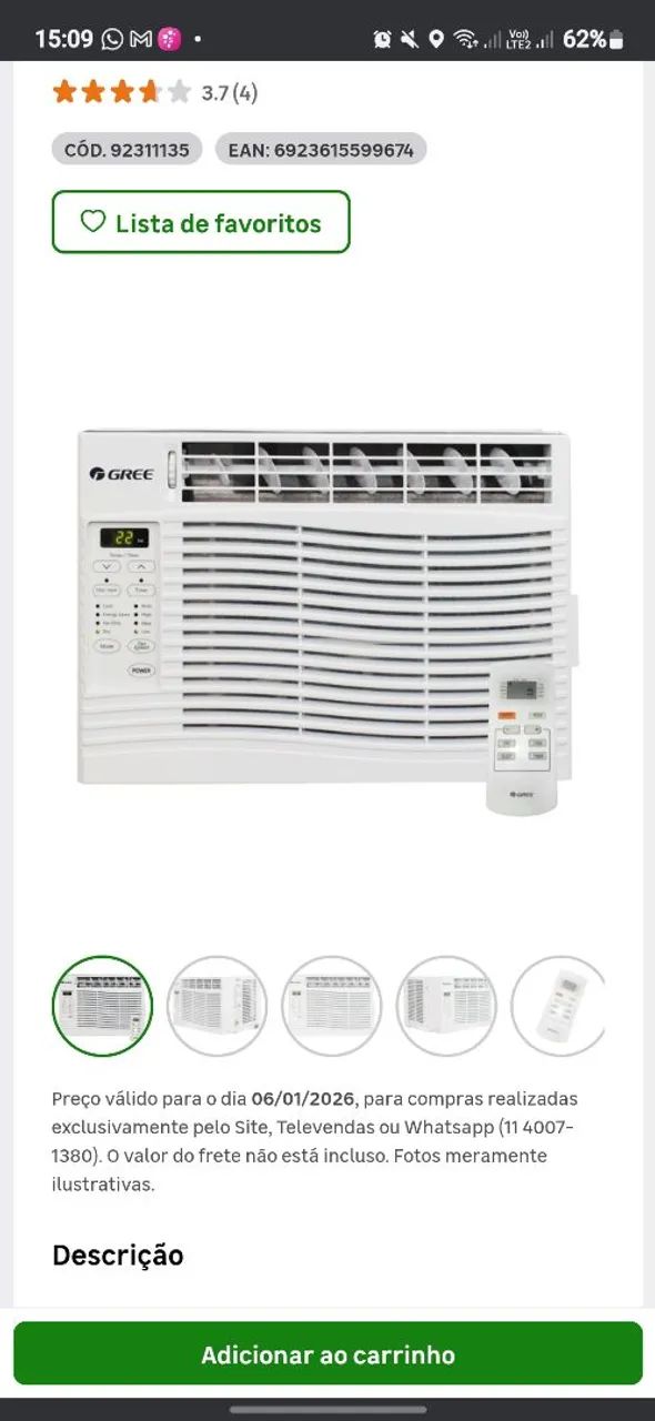 AR CONDICIONADO JANELA ZERO LACRADO CAIXA N.F 02 ANOS GARANTIA 7500 BTUS TOP LINHA R$1499 - Foto 4