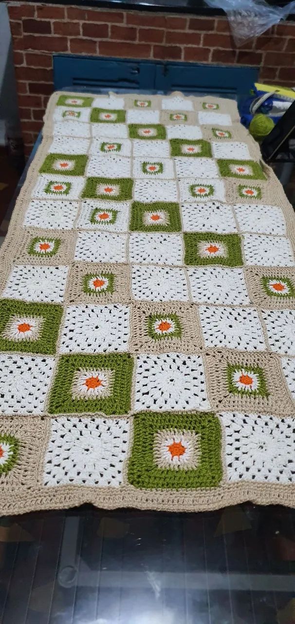 Manta para sofa square de linha - Crochet  - Foto 4
