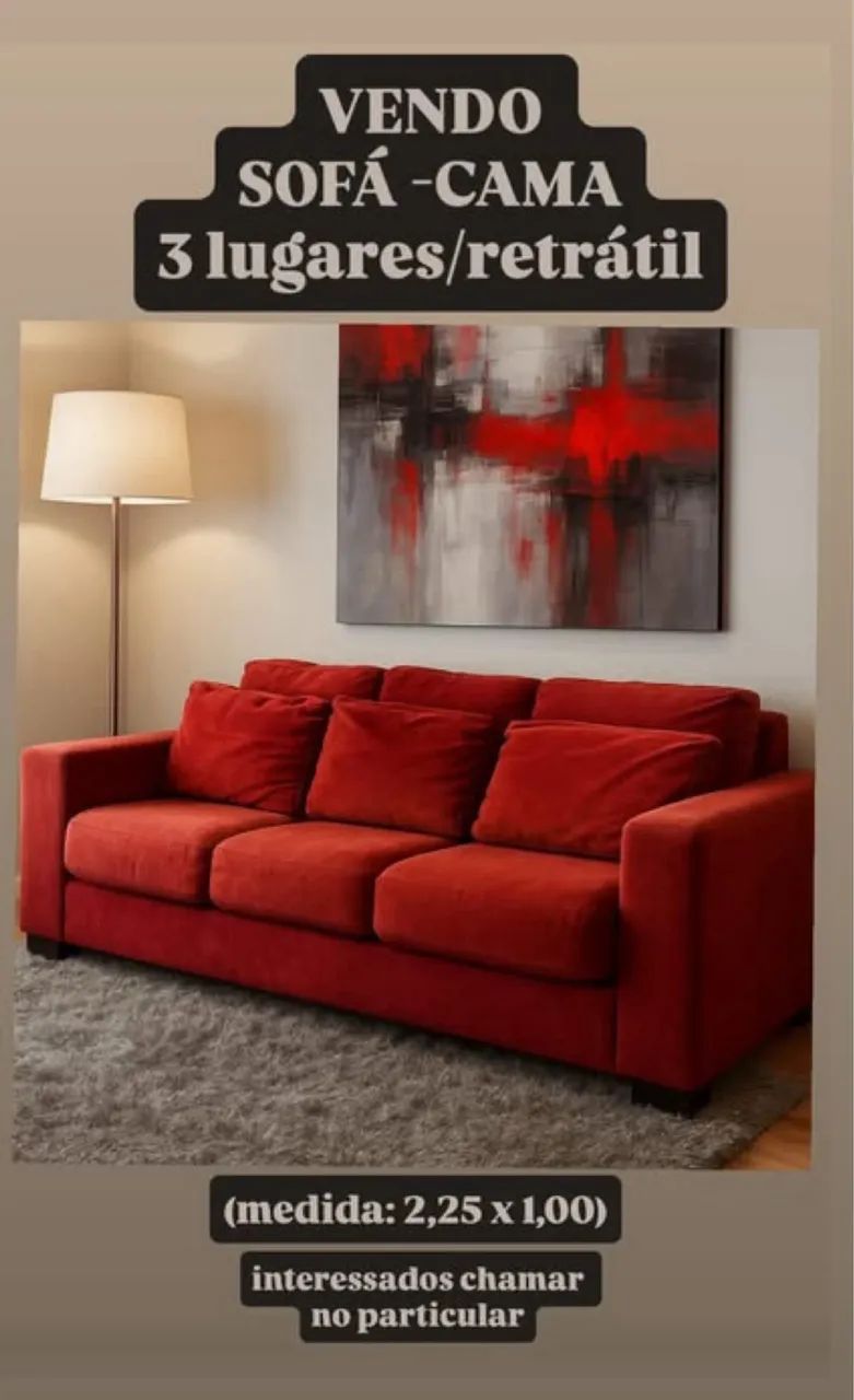 Sofá-cama Retrátil Vermelho - Foto 3