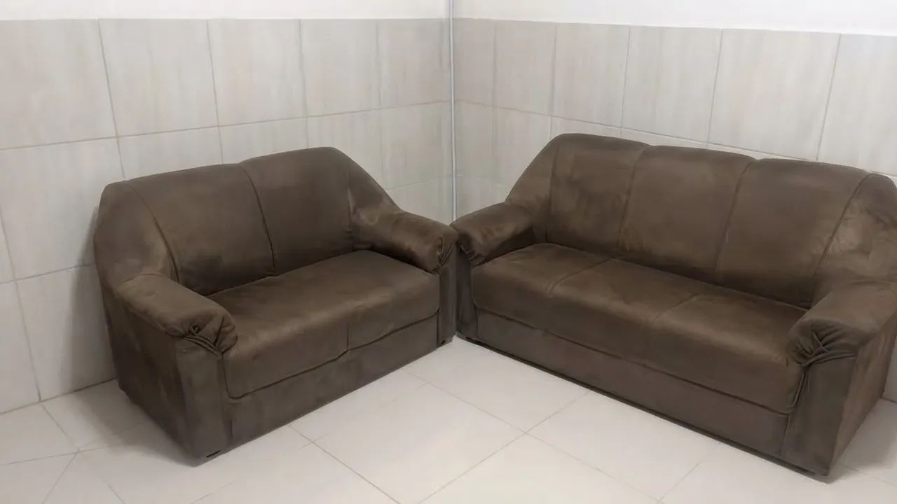 Jogo de Sofá Suede Marrom (2 e 3 Lugares)