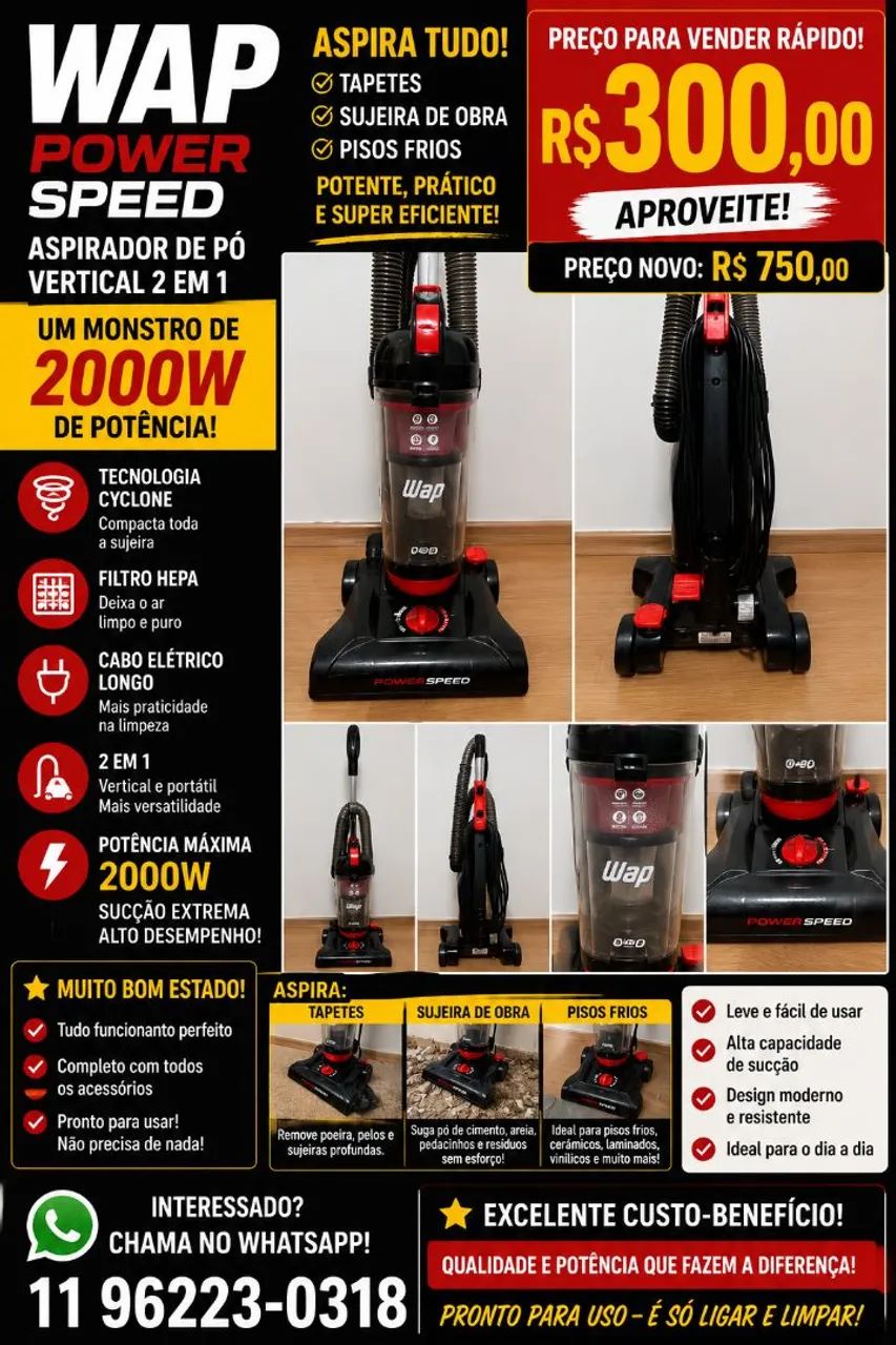Aspirador WAP Power Speed 2000W - 2 em 1