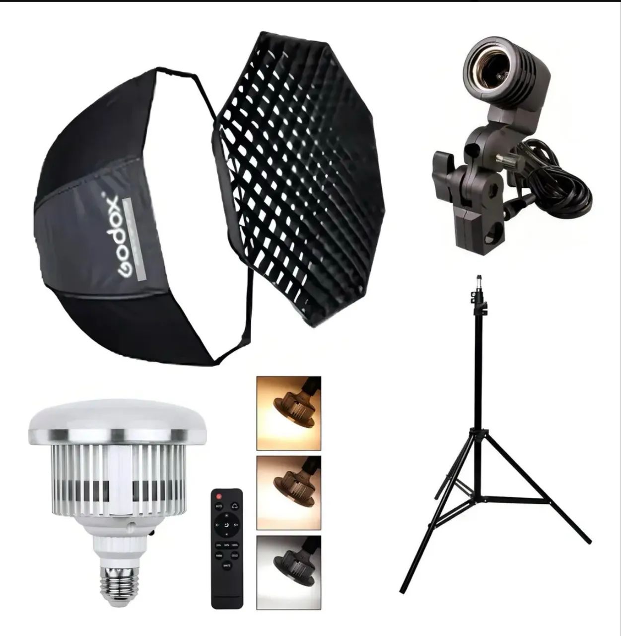 Kit Softbox Godox 80cm Com Grid e Tripé e Suporte e Lâmpada 